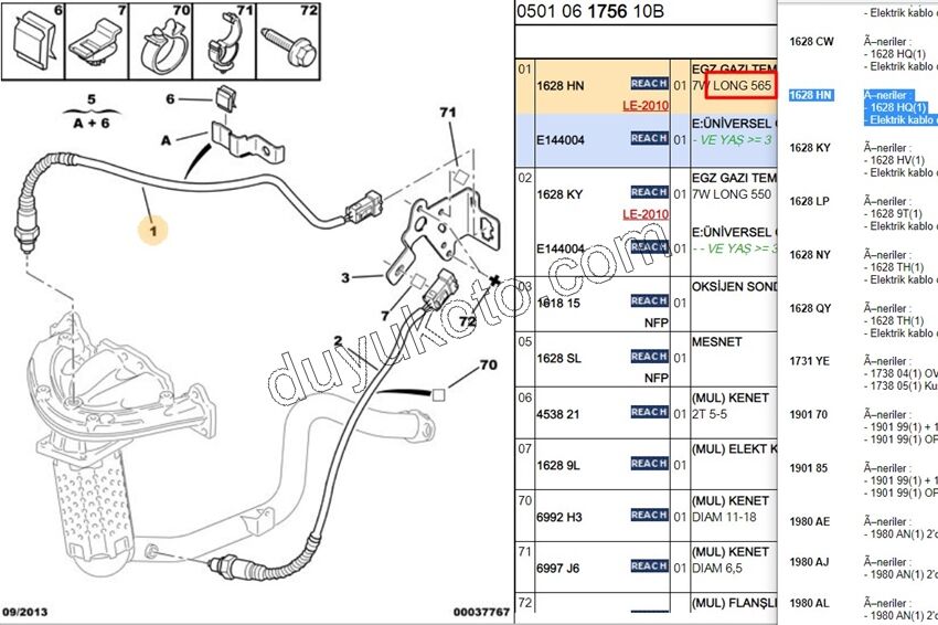 LAMBDA SENSOR 125CM 1.6İ 16V Benzinli EW10J4 EW12J4
