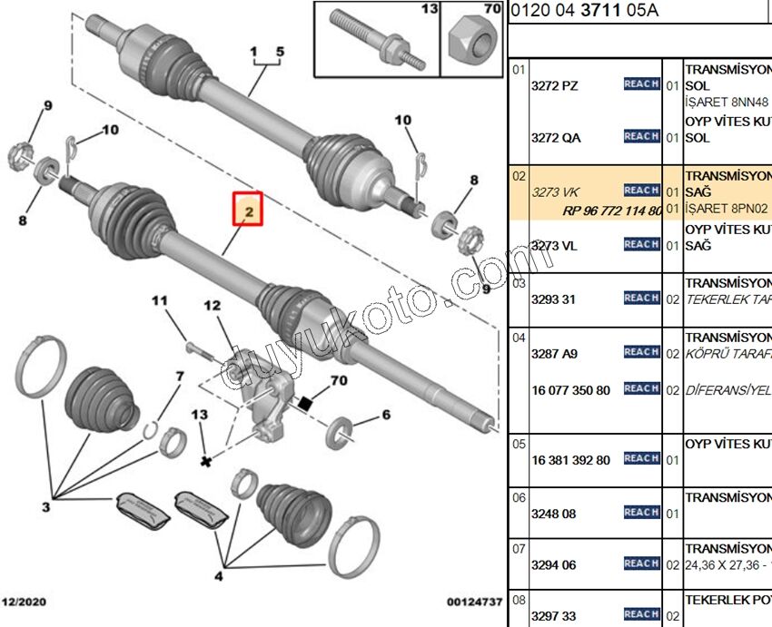 Aks Mili Sağ P207 P2081 P20081 P50081 C33 DS3 1.6THP 150HP 1.6HDİ Euro5 OTOM