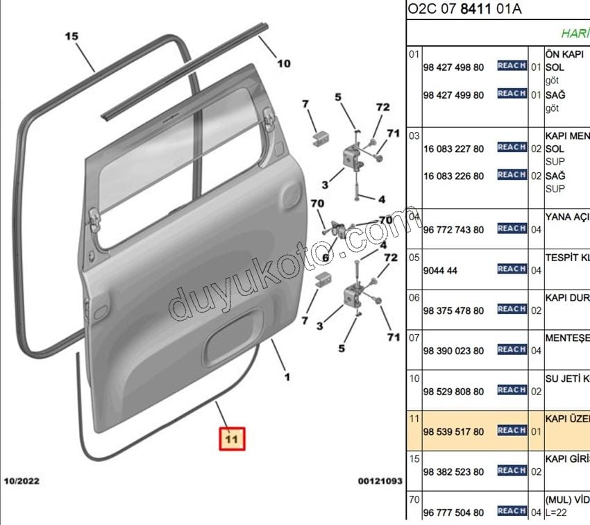 Kapı Alt Fitili Sağ/Sol AMI