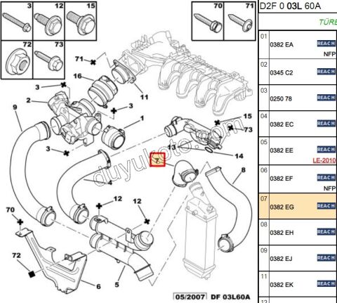 Turbo Hortumu Radyatör Üst Dirsek Kısa 1.6HDİ Euro4 P407