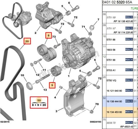 KIT KAYIS ALTER 1.6HDİ Euro4 1613840380 + 1611422880 + 5750.VQ