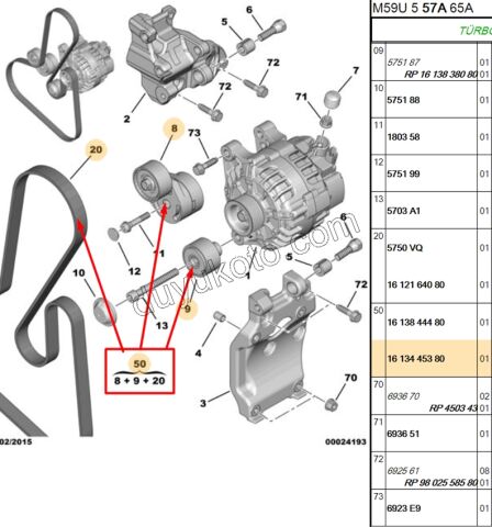 KIT KAYIS ALTER 1.6HDİ Euro4 1613840380 + 1611422880 + 5750.VQ