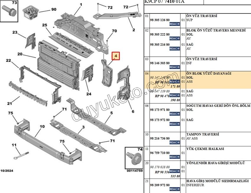 ON PANEL YAN DAYANAK L P30082 DB4 CMBE