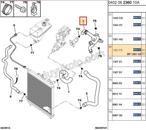 Devirdaim (Su Pompası) Arka Su Hortumu1.4L 75HP EC5 1.6İ 16V Benzinli