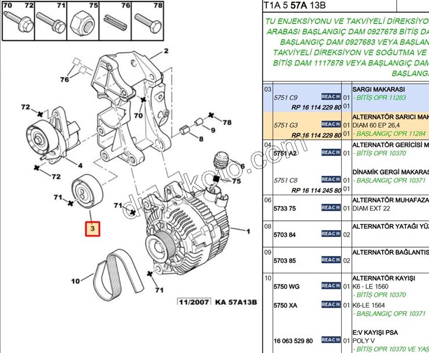 Tek Alternatör Gergi Rulmanı 1.6İ 16V Benzinli P206