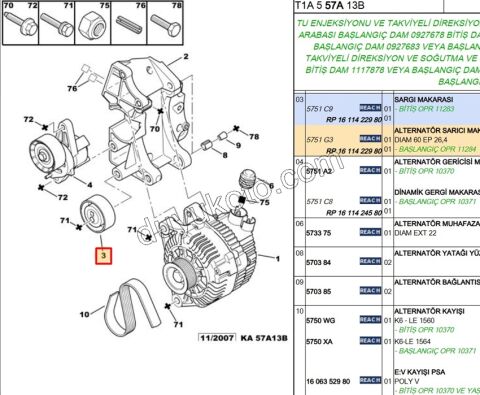 Tek Alternatör Gergi Rulmanı 1.6İ 16V Benzinli P206