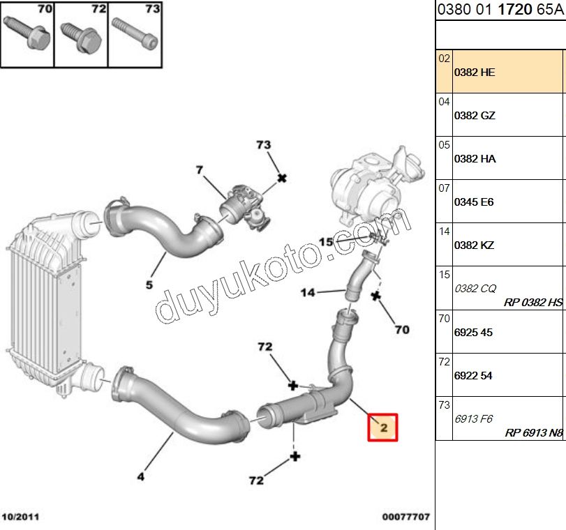 Turbo Hortumu RAD Alt Arka Dirsek EXP3 DW10