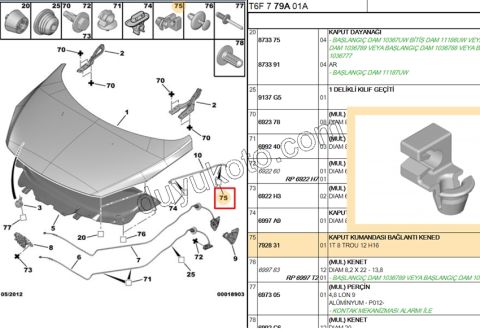 KLIPS MOTOR KAPUT CUBUK DIP P206 P207 P307 P807 EXP3