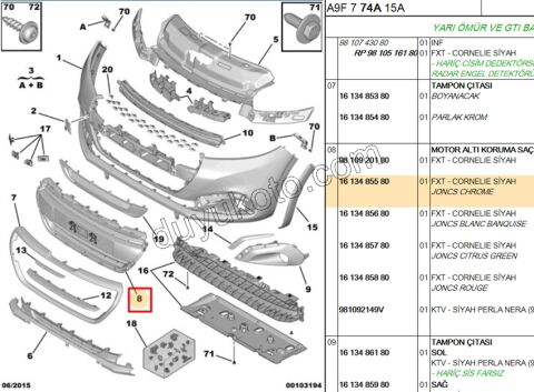 IZGARA ON TAMPON PLAKA ALTI P2081 KROM RENK