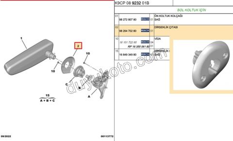 2019> Partner Rifter Berlingo Combo Doblo Proace City Orta Konsol Kol Dayama Sol Ara Kapak
