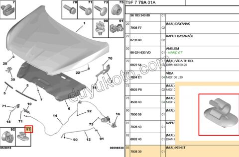 KLIPS MOTOR KAPUT CUBUK UC SARI P407 P3081 C42