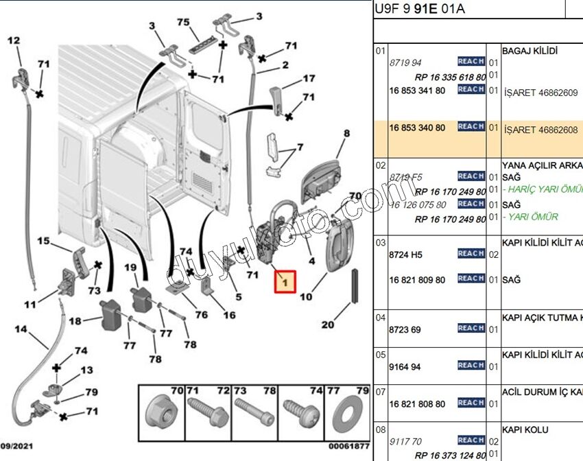 KILIT BAGAJ KAPAK IC ORTA R BXR3 ISARET 46862608