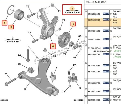 Ön Sağ Aks Taşıyıcısı    P20082 1.2CC 130HP 2020 Sonrası C43