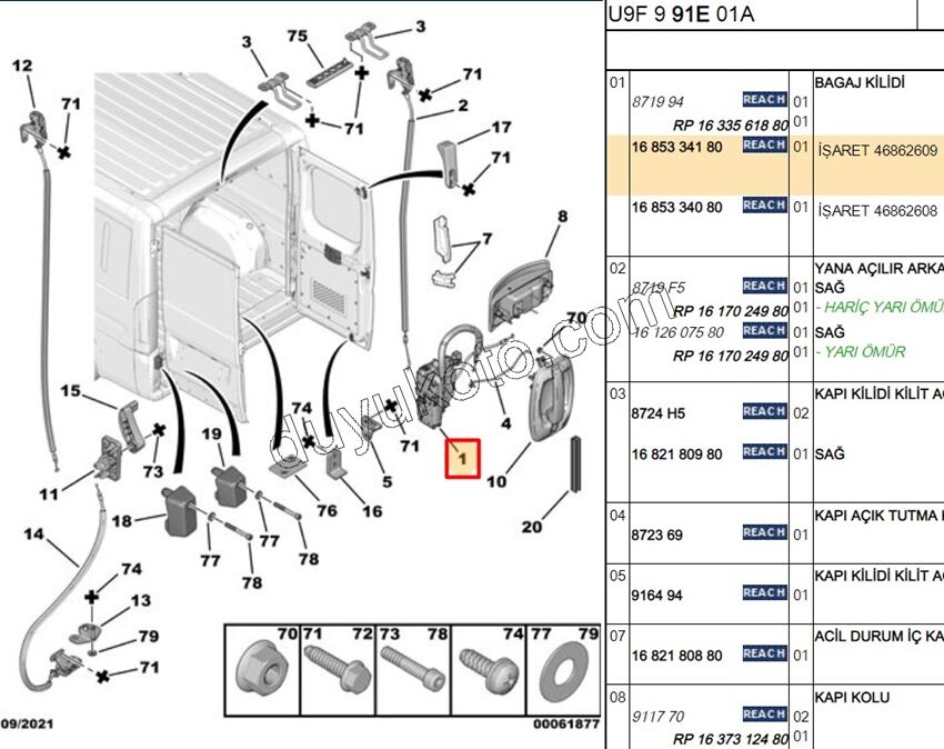KILIT BAGAJ KAPAK IC ORTA R BXR3 ISARET 46862609
