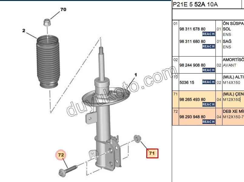 SOMUN AMORTISOR ALT P2082 EB2 CIVATA