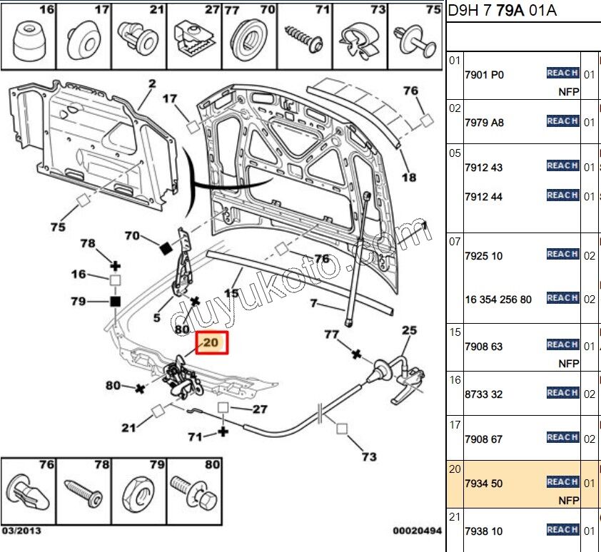 KILIT MOTOR KAPUT P406 D9 EMNIYET MANDALLI