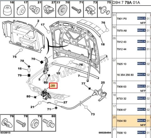 KILIT MOTOR KAPUT P406 D9 EMNIYET MANDALLI
