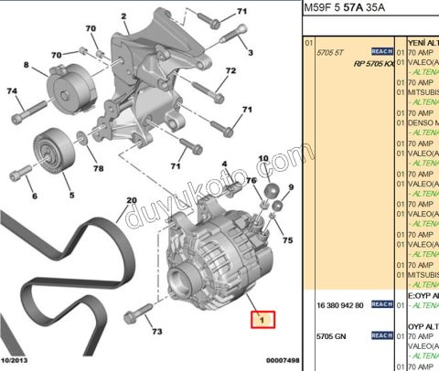 ALTERNATOR P206 TU3A PRT2 1.9D, 1998/2003 PRT1 PRT2