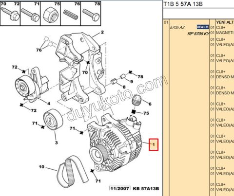 ALTERNATOR Klimalı P206 TU3A PRT2 1.9D, 1998/2003 PRT1 PRT2