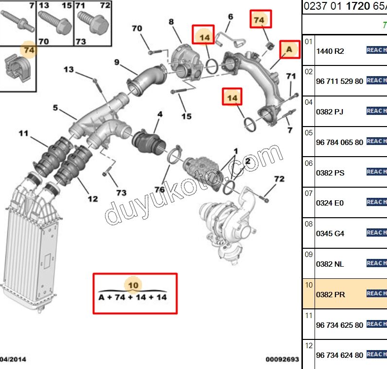 BORU TURBO HAVA 1.4HDİ Euro5 12/16 DOZOR USTU