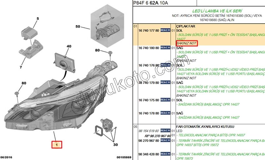 Peugeot 3008 5008 Far Sol (Ledli) 2016/2020