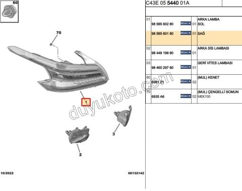 Citroen C4X Stop Lambası Sağ 2022/2024
