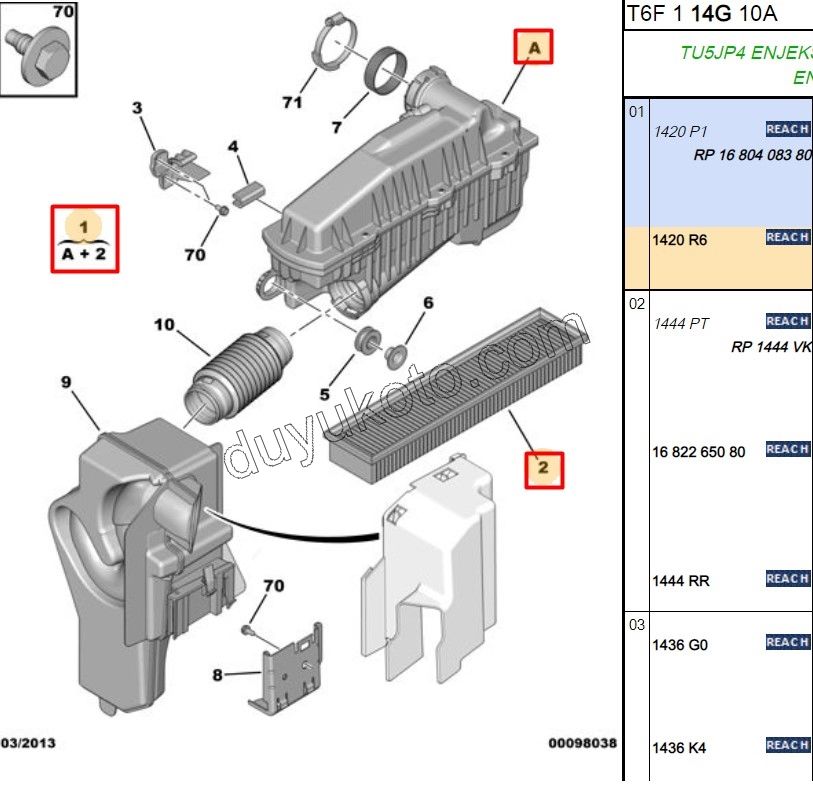 Peugeot 307 Hava Filtresi Kazanı YM 1.6İ 16V Benzinli