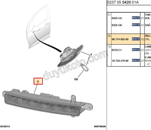 Peugeot 107 Partner Citroen C1 C3/C3 Picasso Gündüz Farı Led P108 2005/2017
