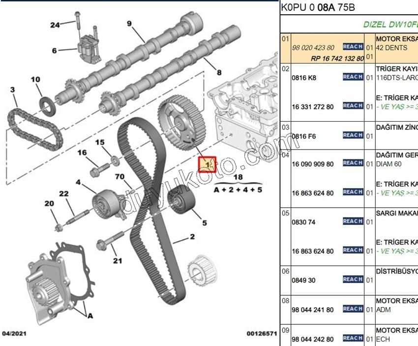 Eksantrik Mili Dişlisi DW10FU