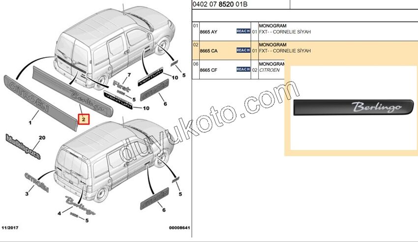 YAZI BERLİNGO ARKA BR2 2P