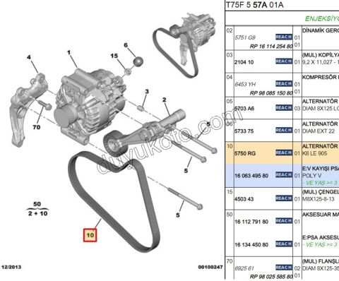 Alternatör V Kayışı 6PK0905 ET3J4 1.6THP 175HP