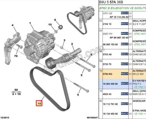 Alternatör V Kayışı 6PK0905 ET3J4 1.6THP 175HP