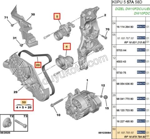 KIT KAYIS ALTER DW10F 1683121580 + 1687878180 + 9805463680