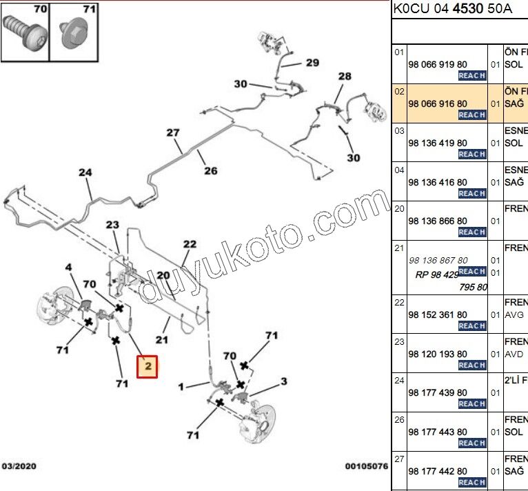 Fren Hortumu Ön Sağ EXP4 SCD4 DW10FE