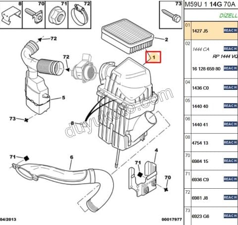 Peugeot Partner Citroen Berlingo Hava Filtresi Kazanı 1.9D,Y.M 03/09