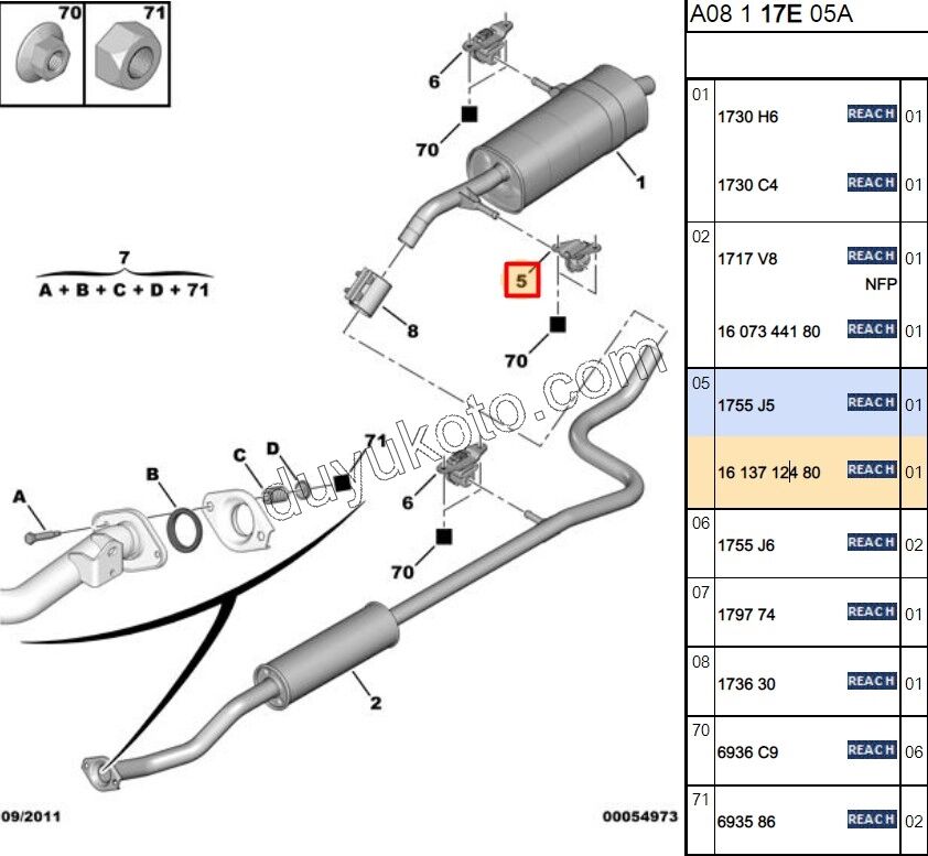 LASTIK EGZOZ P1007 C2 C31 C32 DS3