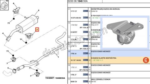 LASTIK ARKA EGZOZ ARKA ASKI P207 1.4HDİ Euro4 02/11 1.6VTi 120HP YAMUK AYAKLI