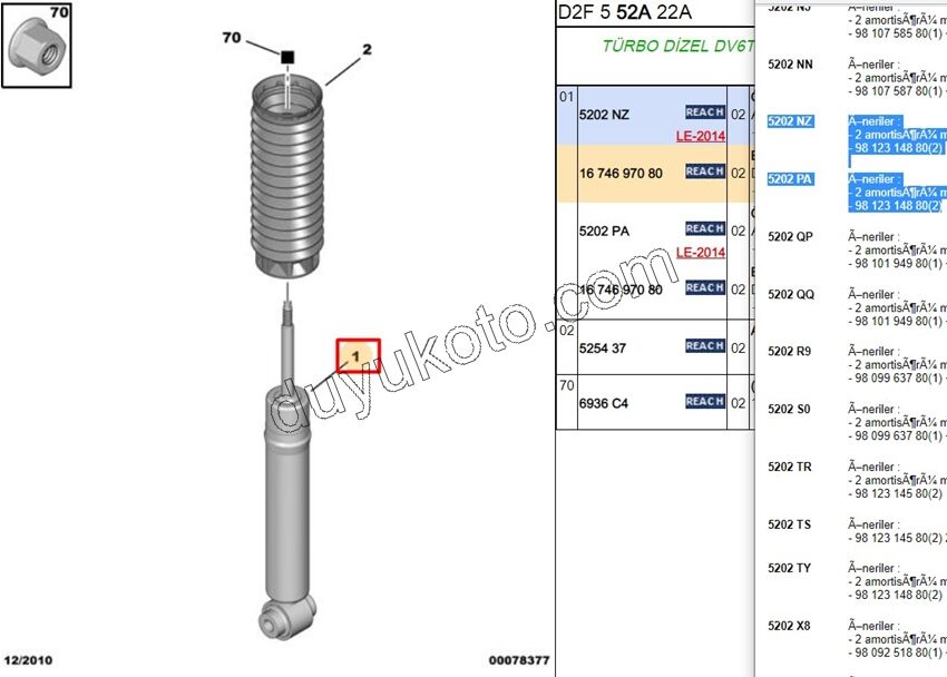 Ön Amortisör P407 P5081 C53 DW12C
