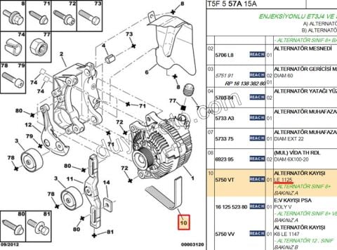 Alternatör V kayışı 6PK1125 P307 EM ET3J4