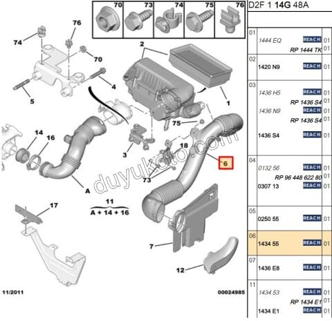 Peugeot 407 Citroen C5 Hava Filtre Hortumu Yan DV64