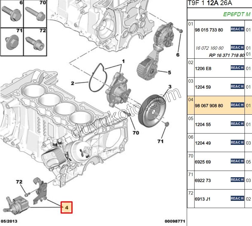 Elektrikli Devirdaim Su Pompası 1.6VTi 120HP 1.6VTi 120HP FDT