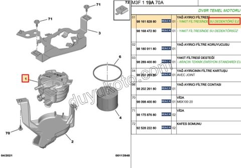 Komple Mazot Filtresi 1.5HDİ Euro6 D SEN+