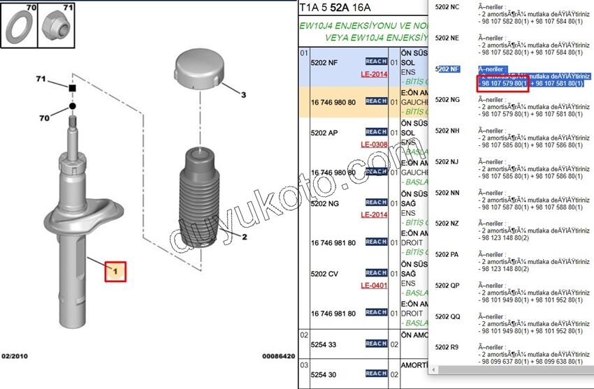 Ön Sol Amortisör P206 GTI 1.6İ 16V Benzinli