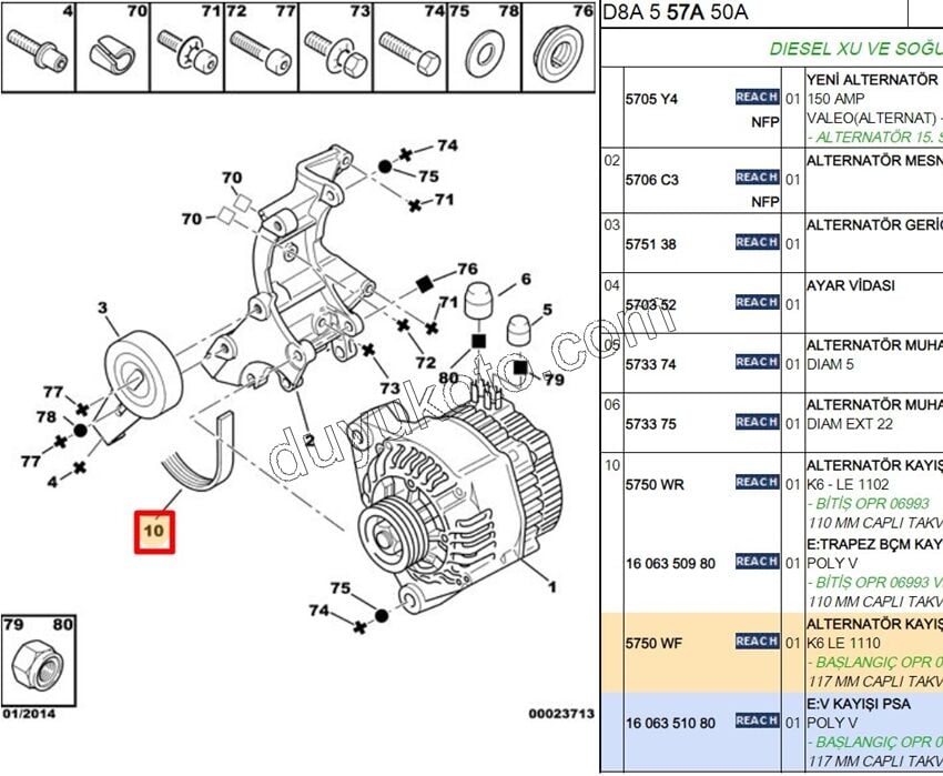 Alternatör V kayışı 6PK1110 PRT1 1.9D,E.M 97/98