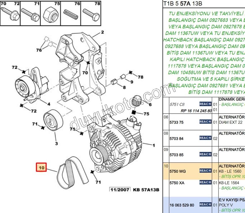 Alternatör V kayışı 6PK1560 P206 Klimalı TU3JP 1.6İ 16V Benzinli