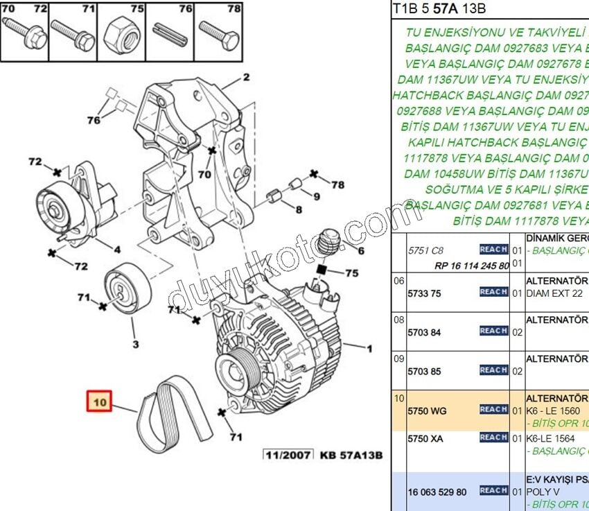 Alternatör V Kayışı 6PK1560 P206 Klimalı TU3JP 1.6İ 16V Benzinli