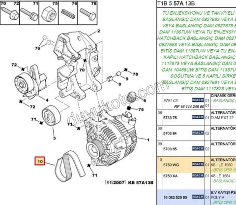 Alternatör V kayışı 6PK1560 P206 Klimalı TU3JP 1.6İ 16V Benzinli