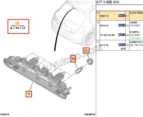 Peugeot 207 İlave 3. Stop Lambası 2006/2009