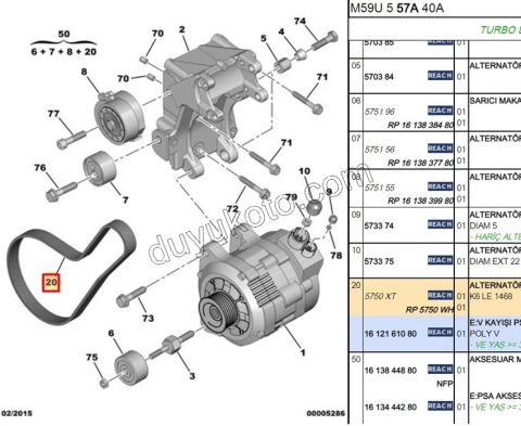 Alternatör V Kayışı 6PK1468 PRT2 Klimasız DW10 8V