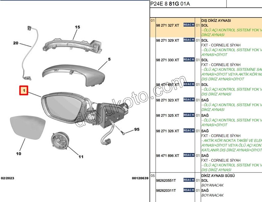 Peugeot 2008 Dikiz Aynası Sol 2019/2023